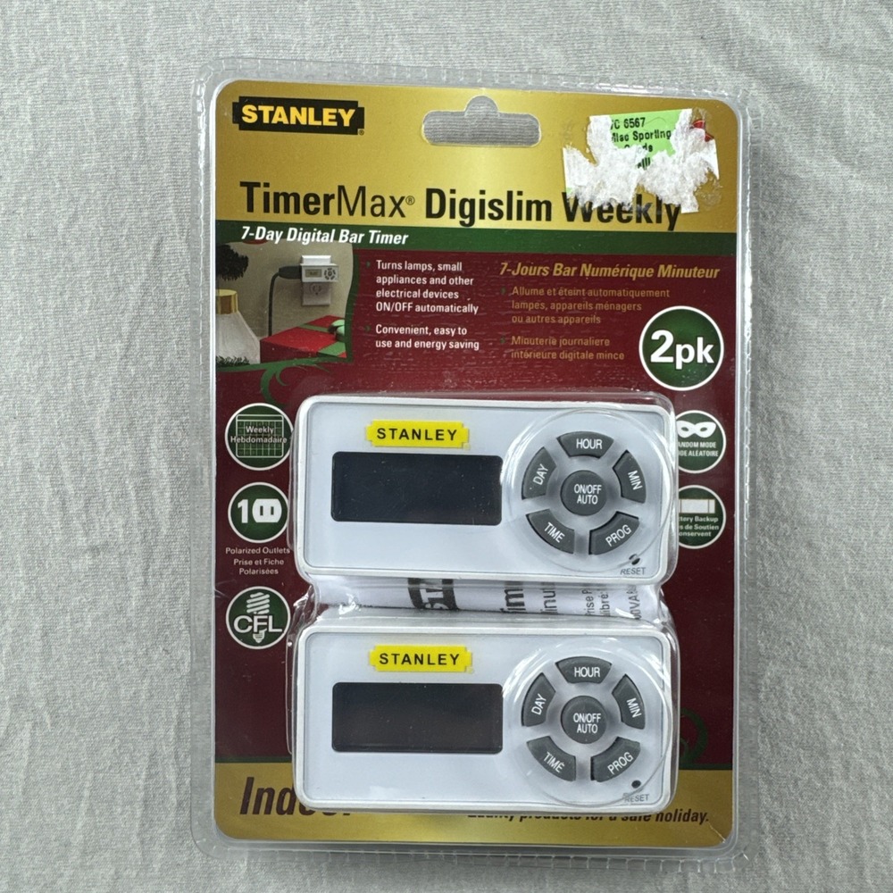 Stanley TimerMax Digislim Weekly 7 Day Digital Bar Timer Indoor 2 Pack 56428 NEW